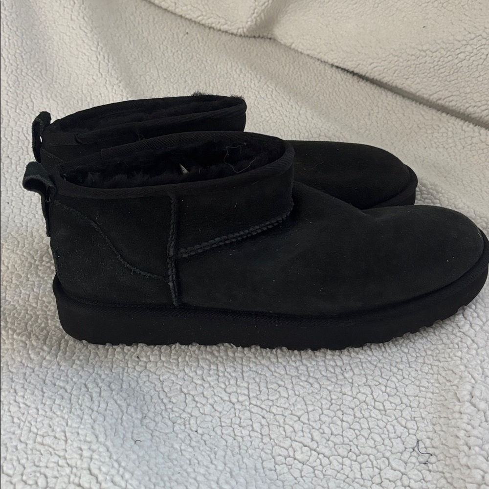UGG Ultra Mini  Black Suede Ankle Boots